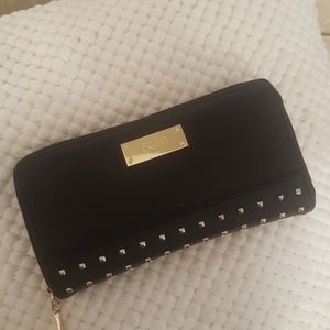 BCBG Black Zipper Wallet with Gold Studs